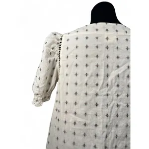 ANTHROPOLOGIE DRA | S | Cream and Embroidery Peasant Dress Puff Shoulder thumbnail 3