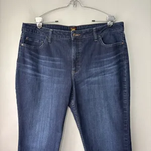 LEE Blue Jeans Womens Size 20 L Long Stretch Dark Wash Denim Straight 38X30 thumbnail 2
