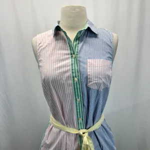 J.Crew Color Block Stripe Shirt Dress 4 S Sleeveless Pockets Belt Preppy Coastal thumbnail 4