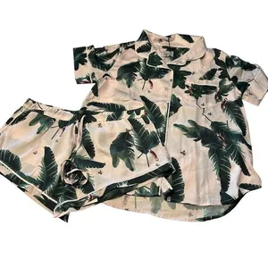 Revolve Plush Women’s Size‎ S Pink Jungle Print Satin Pajama Set Tropical Shorts thumbnail 3