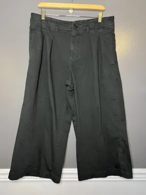 Maeve Anthropologie Pants Womens 12P Gray Wide Leg Crop Chino Pleated Twill thumbnail 2