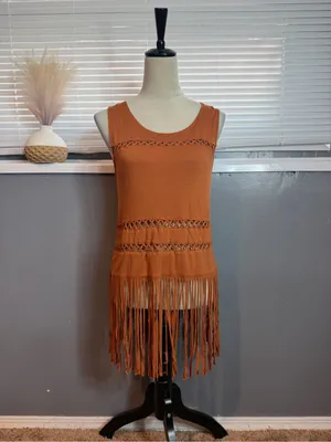 Rock & Republic Rust Fringe Tank Top Boho Festival Western Sleeveless Size L thumbnail 2