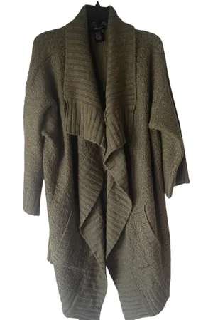 Design History Large Green Chunky Cable Knit Open Front‎ Duster Cardigan Sweater thumbnail 1