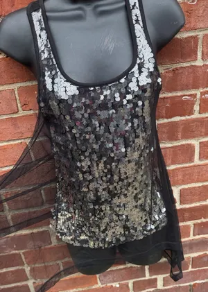 Frederick’s of Hollywood Black Sequin Racerback Tank Top thumbnail 1