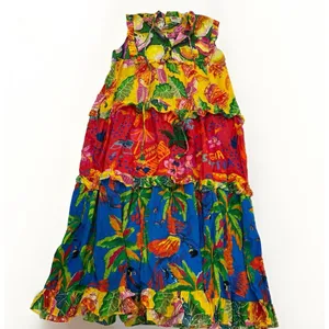 Farm Rio Dress Size Large Tiered Maxi Beaded Mixed Print Floral Anthropologie thumbnail 3