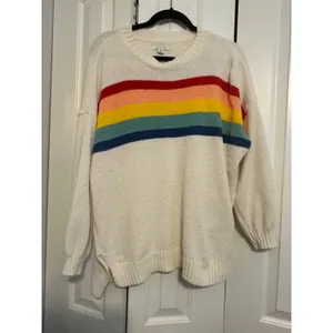 American Eagle‎ Womens Rainbow Striped Knit Sweater Cream Pullover XS XSmall thumbnail 2