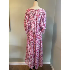 Torrid Pink Floral Chiffon Maxi Kimono Cover Up Metallic 1 xl boho dainty whimsi thumbnail 6