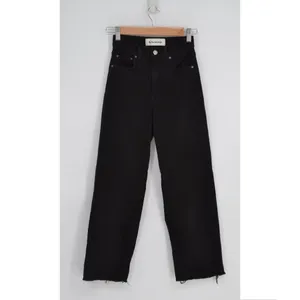 Reformation Stretch Flood Jeans Wash Black Womens 24 Wide Leg Raw Hem High Waist thumbnail 2