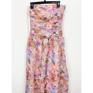 Lulus Kasandra Pink Multi Floral Organza Drop Waist Maxi Dress Formal Small NWT thumbnail 7