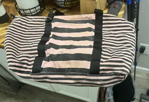 Victoria's Secret Pink and Black Striped Travel Duffel thumbnail 1