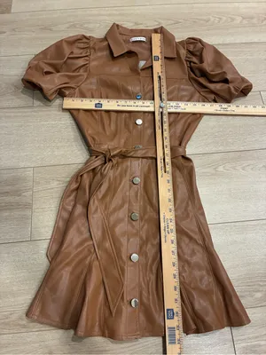 Alice + Olivia Women’s Ofra Vegan Leather Mini Dress Brown Size 8 thumbnail 5