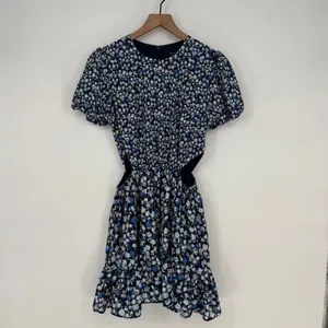 French Connection Floral Cutout‎ Ruffle Dress Navy Blue XS 4 Puff Sleeve thumbnail 2