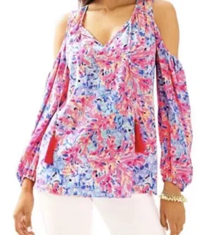 Lilly Pulitzer Finch Top Coco Coral Crab silk top blouse women's size small thumbnail 1