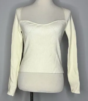 5/$25💜 SHEIN- White Ribbed MOD Sweetheart Neck Crop Tube Long Sleeves Sweater thumbnail 1