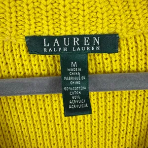 Lauren Ralph Lauren Cotton Blend Bright Yellow Collared Waffle Knit Sweater Sz M thumbnail 4