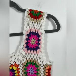 Crochet Granny Square Crop Top Boho Festival Knit Vest Multicolor Size Small‎ thumbnail 3