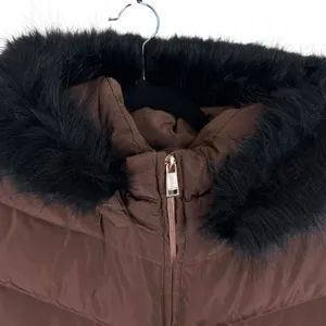 GUESS‎ Janina Brown Long Line Faux Fur Hood Full Zip Down Puffer Jacket Size L thumbnail 5