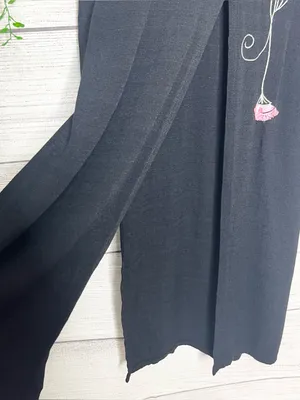 Vintage Black & Pink Floral Embroidered Long Sleeve Dressy Duster Blouse Size 8 thumbnail 12