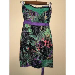 Edme & Esyllte Tropical Botanical Strapless MiniDress Purple Sash Green 2 Resort thumbnail 3