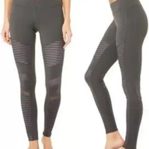 Alo Yoga Size Medium Low Waist Grey Moto Legging Athletic Textured Mesh Pant thumbnail 3