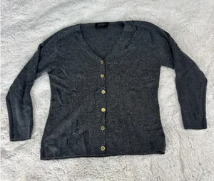 Vintage Made in Italy Cardigan Gray Button Front Fitted Knit Gold Buttons S/M thumbnail 1