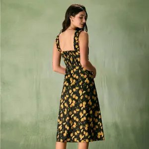 RIHOAS The Black Sweetheart Neck Lemon Midi Dress thumbnail 3