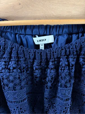 LIKELY Off-Shoulder Navy Lace Top XS thumbnail 4