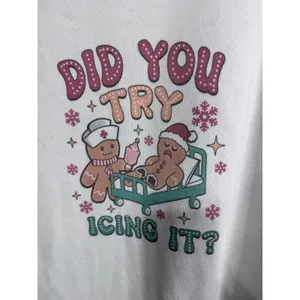Gingerbread "Did You Try Icing It?" Nurse Graphic Sweatshirt Women 3XL Holiday thumbnail 3