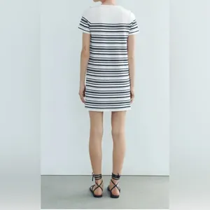 Nwt Zara Women'S Striped Knit Mini Dress White /Navy Size M 3859/035 thumbnail 3