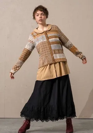 GUDRUN SJODEN Floral Patchwork Cardigan Sweater Wool Buttons Retro X-Small thumbnail 1