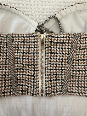 Princess Polly Plaid Corset Top Brown Bustier Crop thumbnail 5