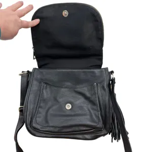 Black Faux Leather Crossbody‎ Bag with Tassel Fringe Boho Moto Emo Whimsygoth thumbnail 3