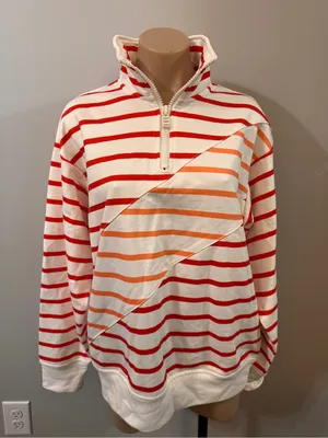 Solid & Striped Pullover Medium Quarter Zip Orange Red Beach Cover Up Terry thumbnail 2