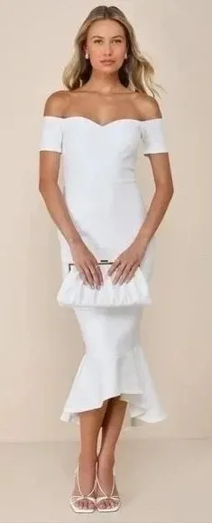 Lulus‎ How Much I Care Ivory Off-The-Shoulder Midi Dress Size S thumbnail 1