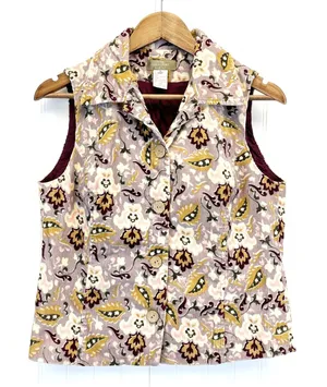 The Territory Ahead Womens 6 Corduroy‎ Vest Button Front Purple Lavender Floral thumbnail 1