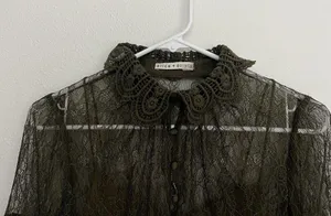 Alice + Olivia Moss Green Bell-Sleeve Crochet Collared Top Boho Fairy Grunge Witchy Ethereal thumbnail 6