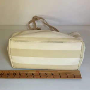 Kate Spade New York Striped Tote Bag Cream Beige Spade Charm Bow Shopper thumbnail 9