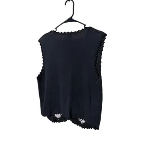 Vintage JENNY Black Embroidered Floral Button‎ Front V-Neck Knit Vest M thumbnail 5