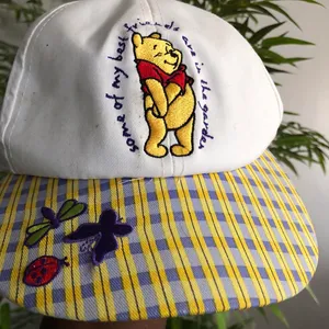Disney Winnie The Pooh White Yellow Purple Plaid Baseball Cap Hat Cottagecore Vintage 90s Y2K Stretch Elastic thumbnail 3