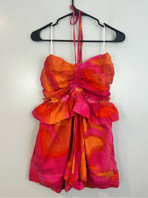 Circus NY Elyse Halter Pink/Orange Sleeveless Ruffle Mini Romper Size Medium Pink thumbnail 2