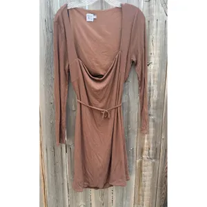 Princess Polly $65 Nolan Long Sleeve Square Neck Ribbed Mini Dress Brown Sz 18 thumbnail 2