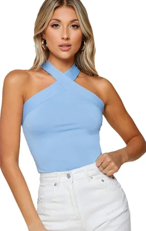 Light Baby Powder Blue x cross front top size small boutique thumbnail 1