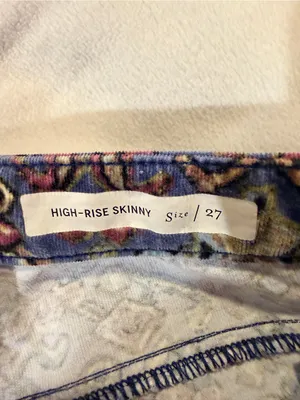Anthropologie Blue Corduroy Mosaic Printed Skinny Jeans thumbnail 4