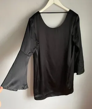 Zero‎ Degrees Celsius Black 100% Silk Bell Sleeve Dress Whimsigoth Small Witchy thumbnail 1