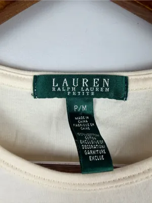 Lauren Ralph Lauren cream long sleeve beaded embellished top size petite medium thumbnail 2