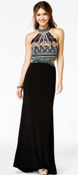 Crystal Doll Black Halter Neck Cutout Beaded Maxi Dress‎ Size 9 Prom Formal thumbnail 1