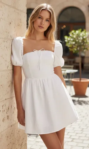 NWT Reformation MALVINA LINEN Puff Sleeve Mini DRESS 10, WHITE thumbnail 1