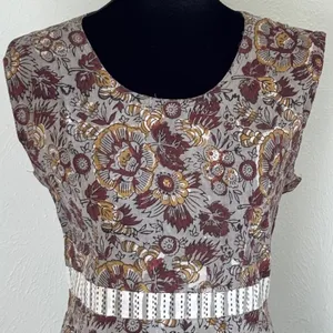 Boho Floral Block Print Maxi‎ Dress Sleeveless Earth Tones Size L Fairy Festival thumbnail 3