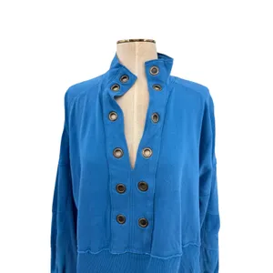 Anthropologie‎ Pilcro Kamrie Popover Top Blue Grommet Pullover Sweatshirt Medium thumbnail 5
