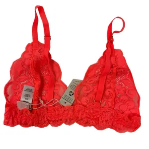 We Are HAH Chi‎ Bralette Fried Salmon Pink Floral Lace Sheer Adjustable XS NEW thumbnail 5